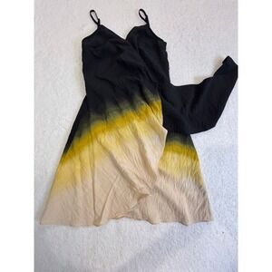 HM Women XS Ombre Dip Dye Wrap Mini Dress Black Yellow Beige Sleeveless Summer